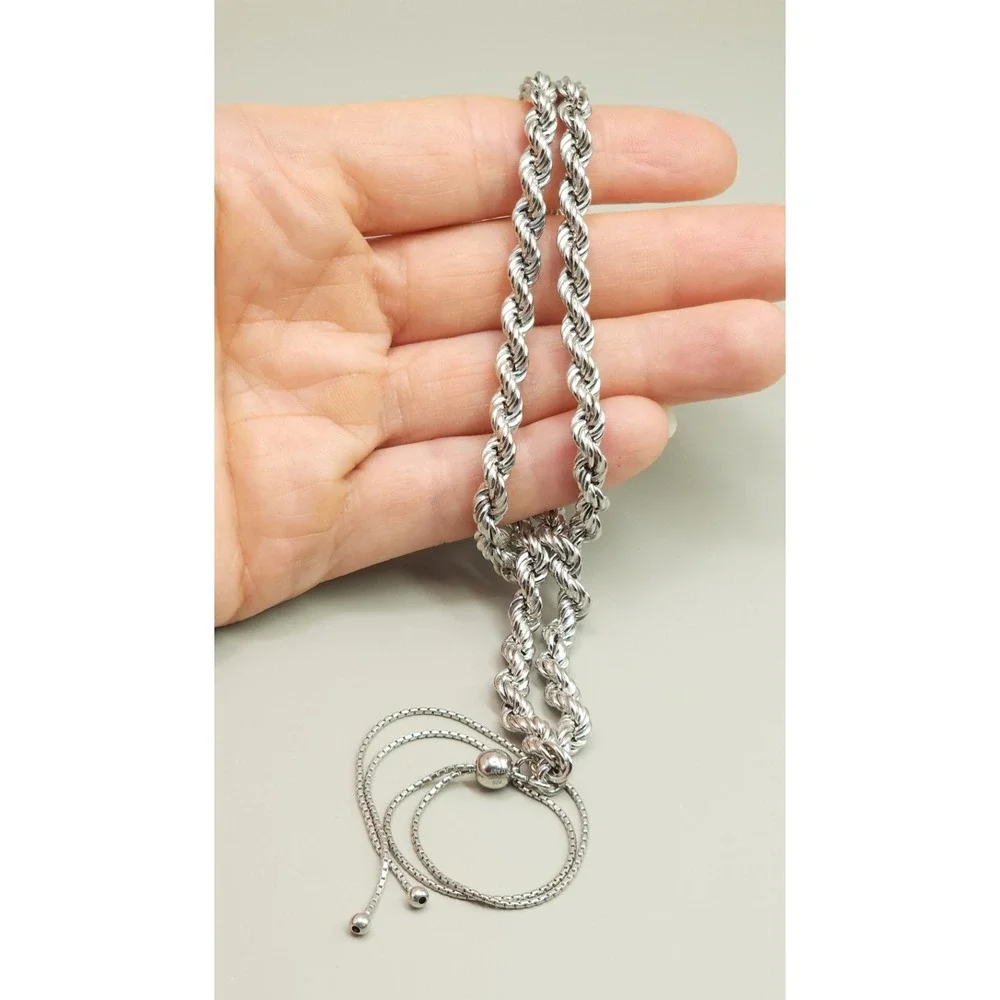 Vintage Milor 925 Sterling Silver Rope Chain 5mm Adjustable Necklace 18